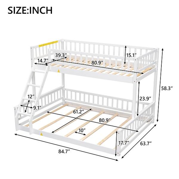 dimension image slide 1 of 2, Twin XL over Queen Bunk Bed with Ladder and Guardrails w/Wooden Slat Support, Detachable Design, Bedroom Bunkbed for Teens, Kids