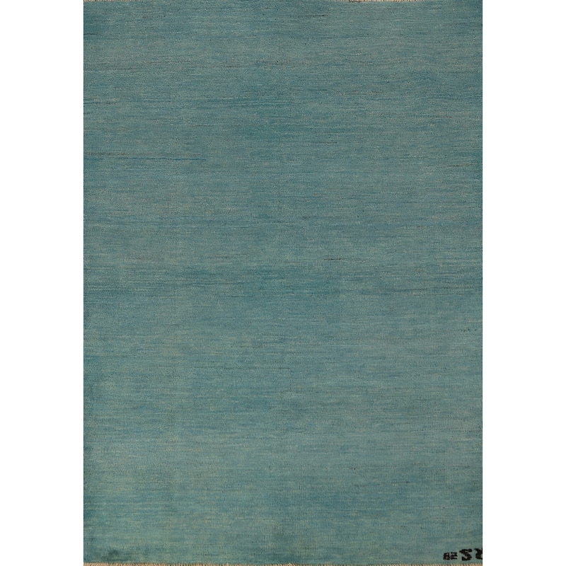 Aqua Blue Gabbeh Modern Rug Hand-Knotted Wool Carpet - 3'9" x 5'8"