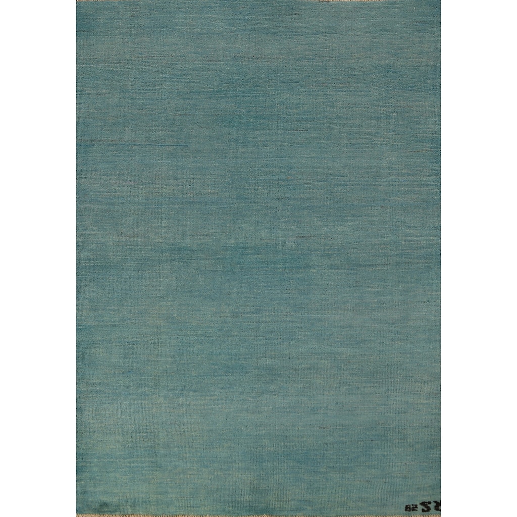 Aqua Blue Gabbeh Modern Rug Hand-Knotted Wool Carpet - 3'9" x 5'8"