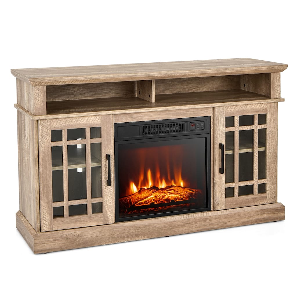 48 Inch Electric Fireplace TV Stand with 2 Side Cabinets and 2 Open Shelves - 48" x 16" x 30" (L x W x H)
