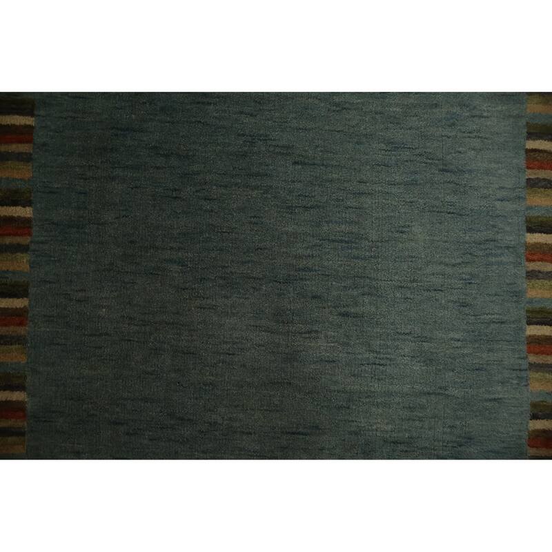 Hand Knotted Oriental 100% Wool Carpet Modern Geometric Green Gabbeh Area Rug - 5' 7'' X 3' 5''