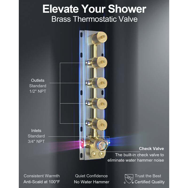 GRANDJOY LUXURY Shower Faucet Set 28"*16" Ceiling Mount Shower Head Body Jets Handheld Spray with Slide Bar LED Music