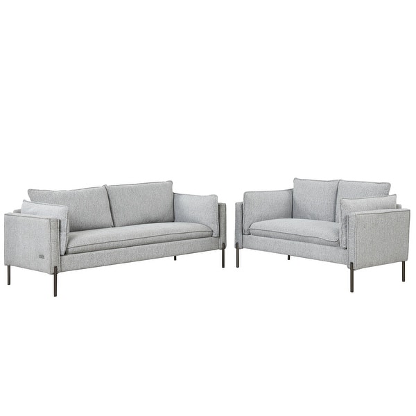 2 Piece Sofa Sets Modern Linen Fabric Upholstered Loveseat And 3 Seat ...