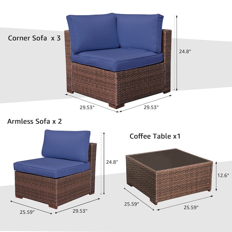 6-Piece Outdoor Wicker Sectional Sofa Set with Cushions