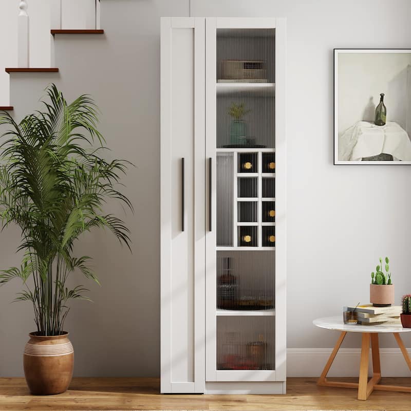 GDFStudio - Harry 70.87" Freestanding Multi-Function Pantry Cabinet with Pull-Out Shelves, Drawers & Microwave Stand