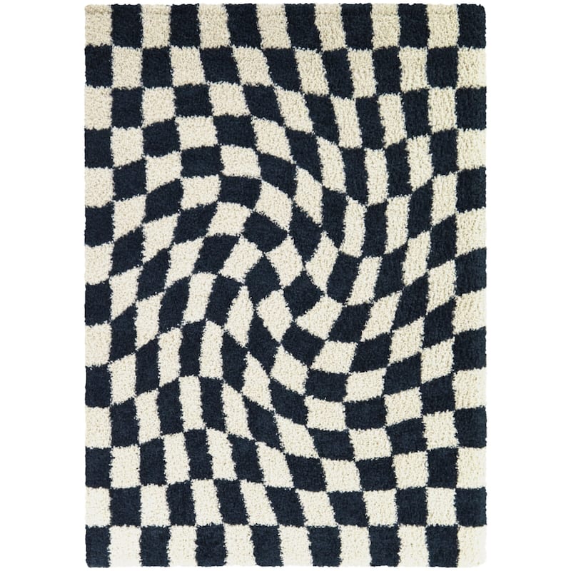 Luther Abstract Checkered Modern Shag Area Rug