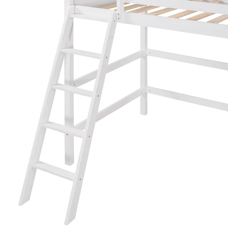 Twin Size Solid Wood Loft Bed with Ladder and Fence for Bedroom, Boys and Girls