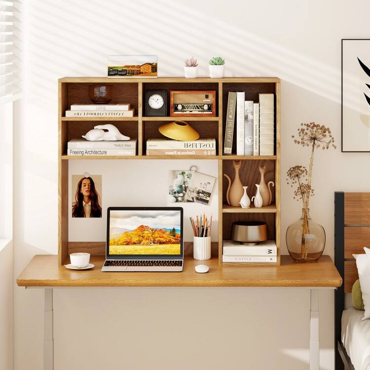 Engineered Wood Desk Hutch with Adjustable Shelves 7 Cubby Desktop Bookshelf Organizer for Home Office - 37" x 10" x 31"