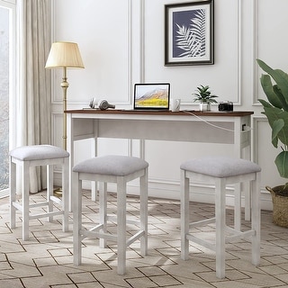 Merax 4 Pieces Counter Height Table Set with 3 Stools - Cherry+White ...