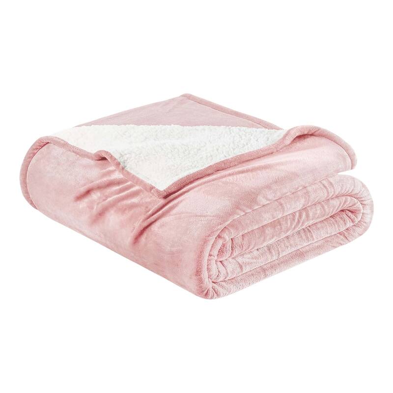 Linery & Co. Velvet Plush Reversible Sherpa Bed Blanket - Full / Queen - Pink