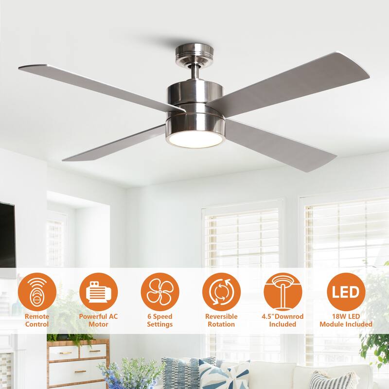 52" Chrome Wood Intergated LED Modern Ceiling Fan with Light and Remote