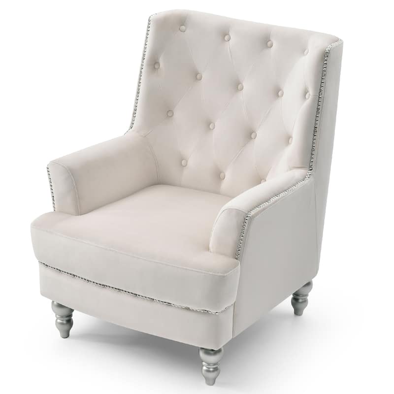 Velvet Upholstered Tufted Back Accent Chair - 37" - Cream