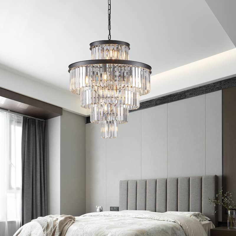 Luxury Crystal Chandelier Pendant Ceiling Lighting Fixture, Black Living Room Hanging Pendant Lighting Fixtures - Black