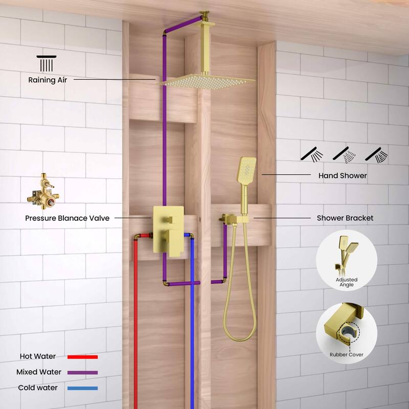 Pressure Balanced Ceiling Mounted 3-Function Shower System with Rough In Valve