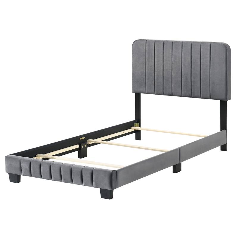 Solid Velvet Upholstered Channel Tufted Twin Panel Bed - 81" - Gray