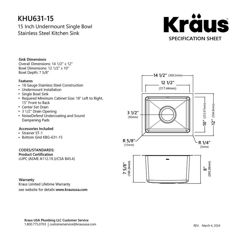 KRAUS Fairlane Undermount 18 Gauge Stainless Steel Kitchen Sink