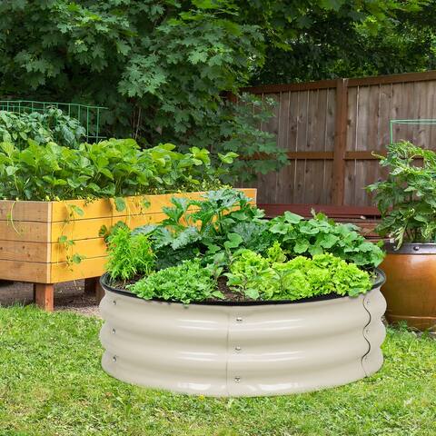 Aoodor 9.5" Tall Metal Raised Garden Bed 30" Round, Galvanized Outdoor Garden Planter Box