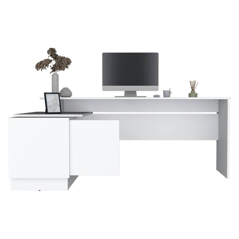 Spacious L-Shaped Computer Desk, 70" Wide with Storage Cabinet and Open Shelves for Home Office, Gaming, or Workstation