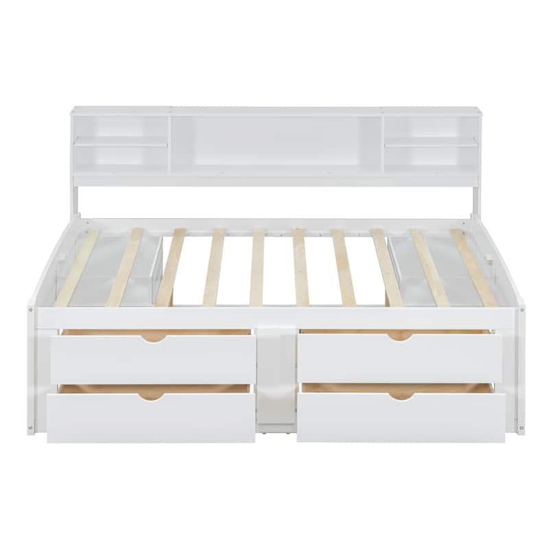 Full Daybed with Storage Drawers, Shelves & Bedside Cabinets, No Box Spring Needed