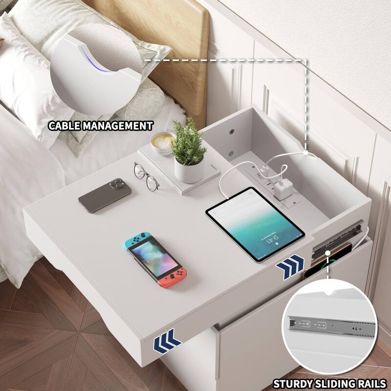 Furniwell Nightstand Led End Table with Remote and Charging Ports