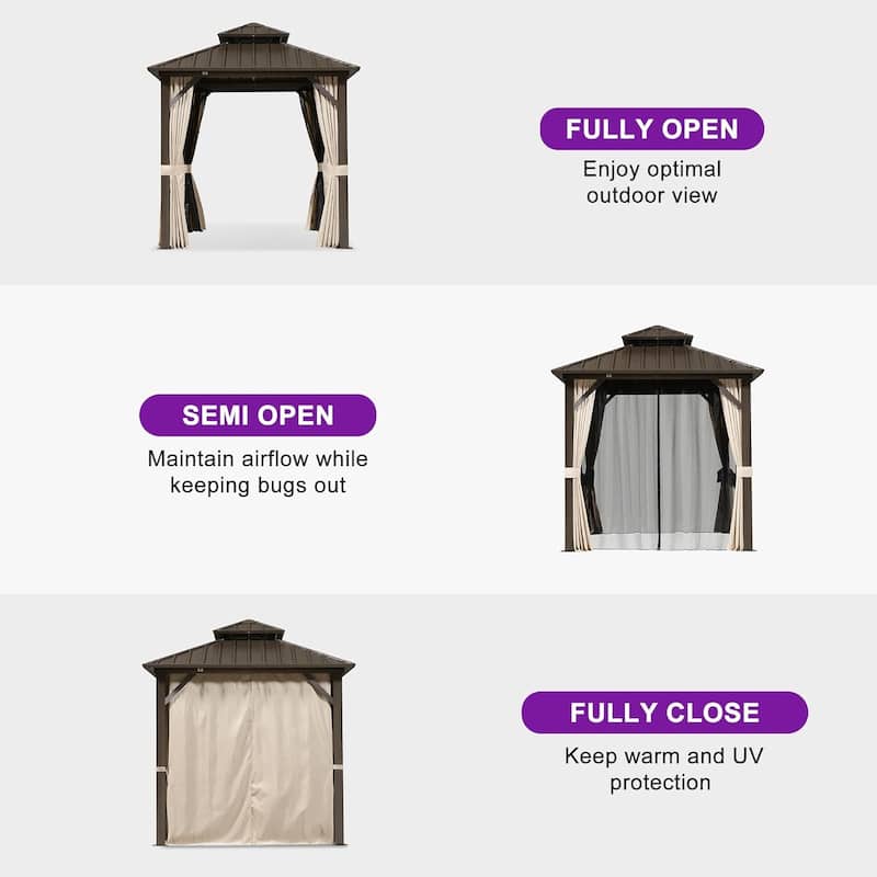 PURPLE LEAF Gazebo Outdoor Gazebo with Dual-Layer Galvanized Steel Double Roof Aluminum Gazebo with Netting and Curtains Bronze
