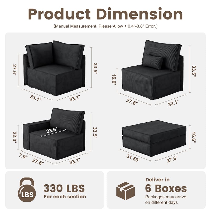 HOOOWOOO Corduroy Upholstered Couch Modular Sectional Sofa