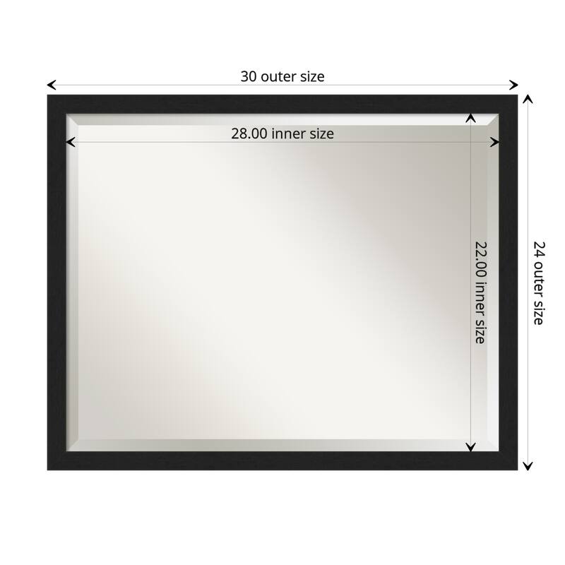 Beveled Bathroom Wall Mirror - Grace Brushed Narrow Frame - Outer Size: 30 x 24 in - Grace Brushed Metallic Black Narrow