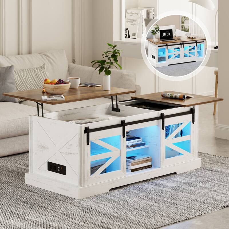 Lift Top Led Coffee Table With Sliding Barn Door