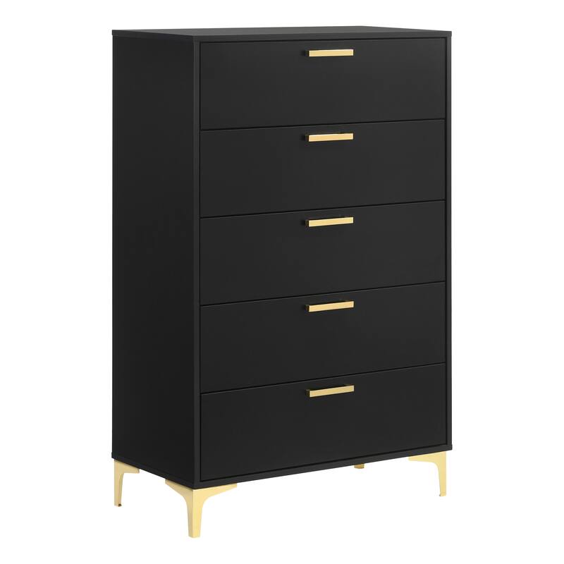 Lexie Black and Gold 5-Drawer Rectangular Chest