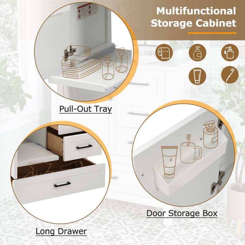 30" Modern Bathroom Vanity Set with Ceramic Sink - Soft-Close Doors & 3 Drawers, Storage Cabinet with Removable Tray