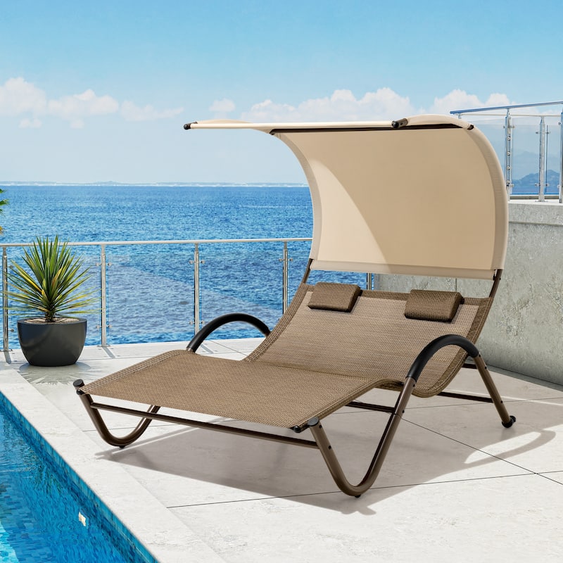 Outdoor Patio Double Chaise Lounge Chair - 72.8" D x 54.7" W x 64.6" H