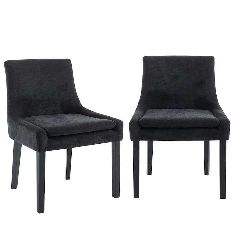 Mid-Century Modern Corduroy Upholstered Dining Chairs with Solid Wood Legs,Set of 2/4/6 - Set of 2 - Black