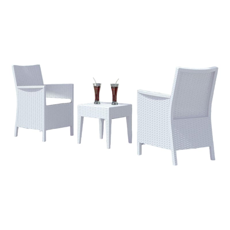 3-Piece White Patio Conversation Set with Sunbrella White Cushion 35.5"