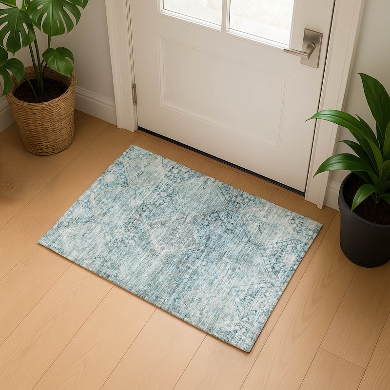 Premium Washable Super Soft Vintage Traditional Mayfield Rug - Blue - 1'8" x 2'6"