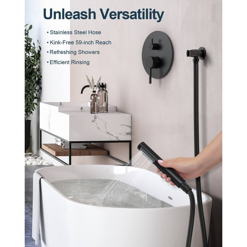 GRANDJOY Shower System 10 inch Wall Mount Rain Shower Head with Handheld Spray Combo Round