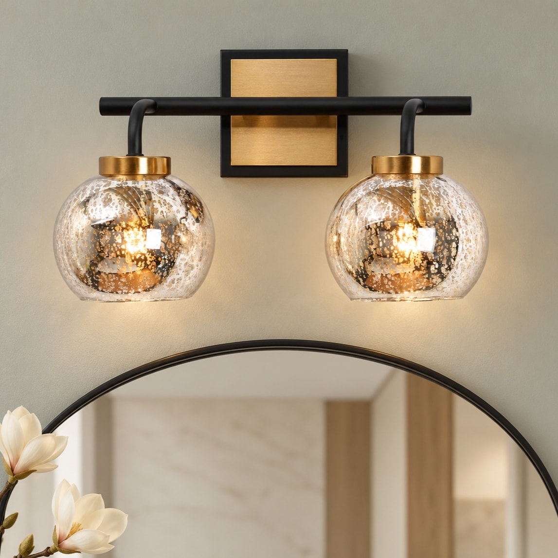 Modern 1/2/3/4-Light Black Gold Bathroom Vanity Lights Mercury Glass Wall Sconces