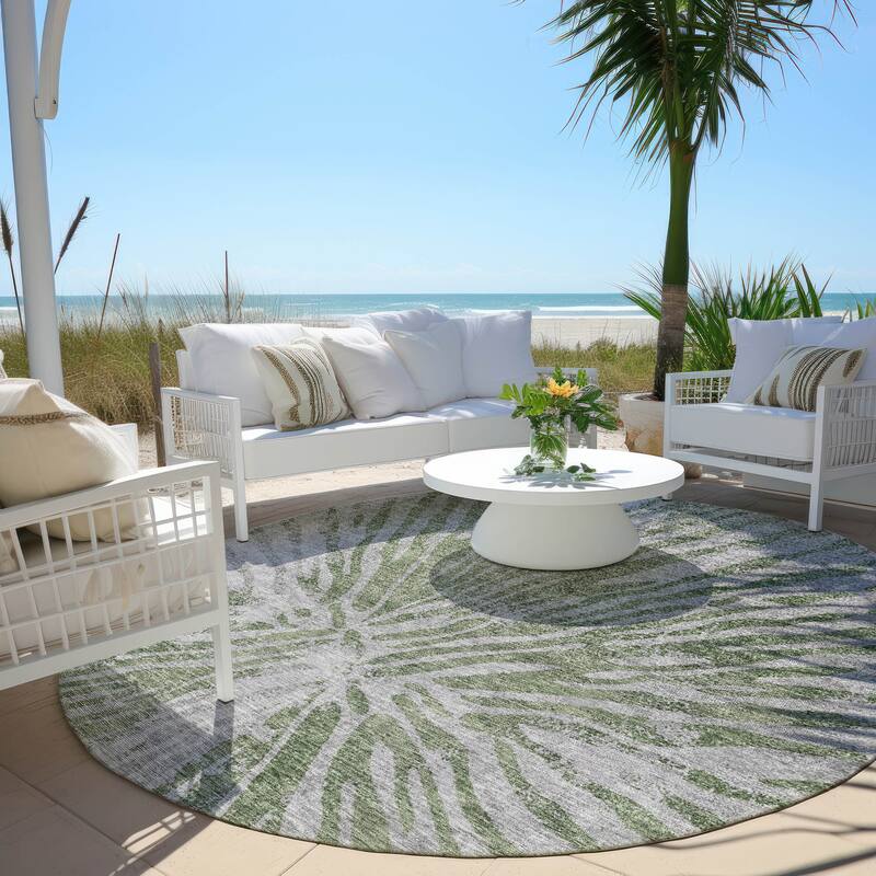 Machine Washable Indoor/ Outdoor Chantille Contemporary Burst Rug - Olive - 8' x 8'