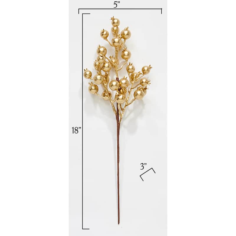 18" Artificial Holly Berry For Christmas Spray, Gold, Set of 3 - 18