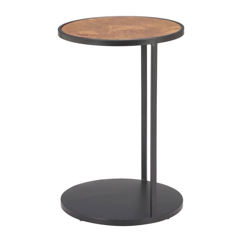HomeRoots 25" Brown and Black Wood and Iron Round Pedestal End Table - 18.00 in. x 25.20 in. x 18.00 in.