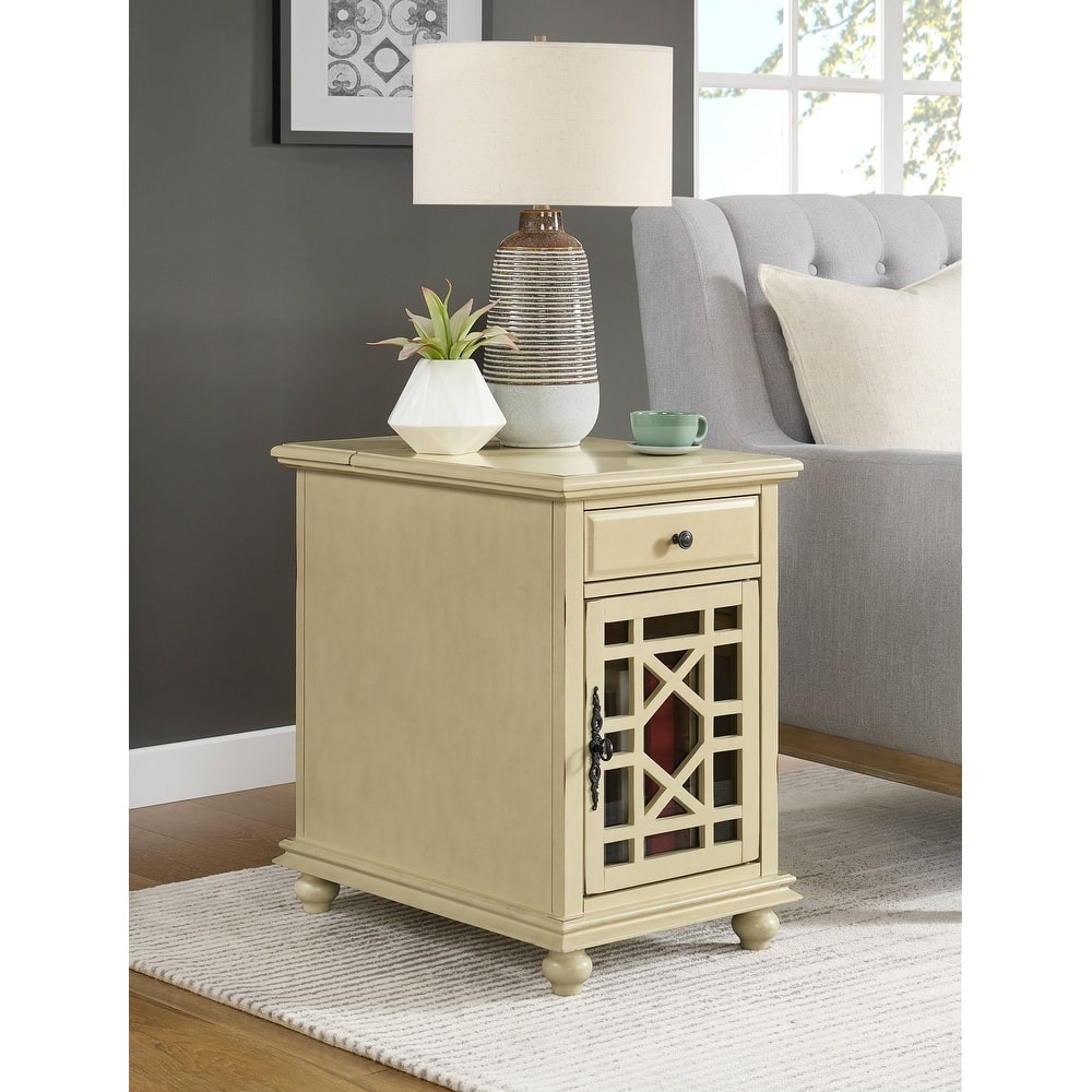 Elegant Pine Flip Top Chairside Table with Magazine Rack and Cabinet