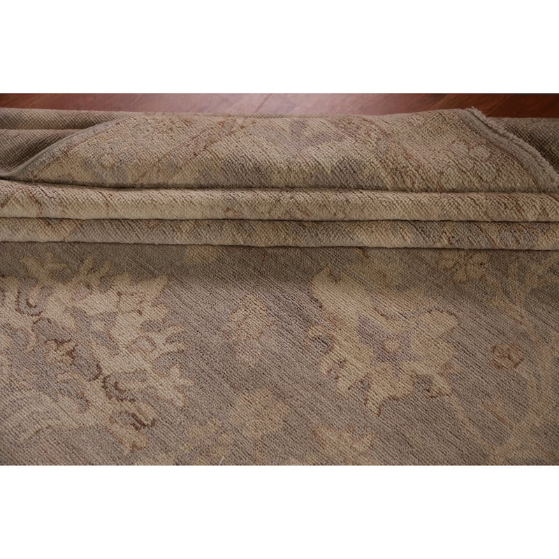 Hand Knotted Oriental 100% Wool Carpet Transitional All-Over Brown Oushak Area Rug - 19' 0'' X 13' 0''
