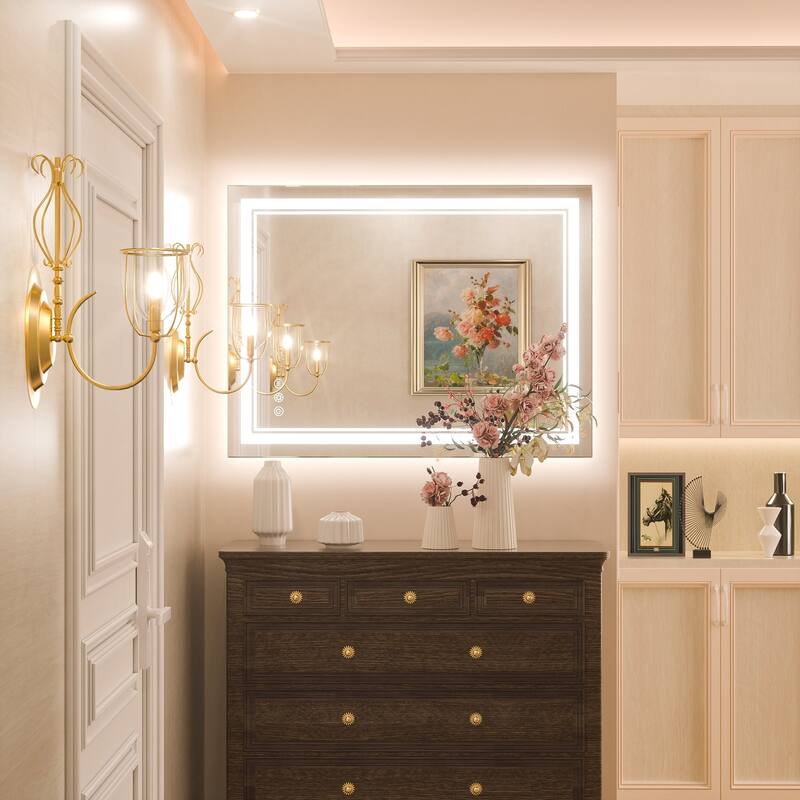 Keonjinn Rectangular Front Light & Backlit,LED Bathroom Vanity Mirror, 3 Color Temperatures, Anti Fog