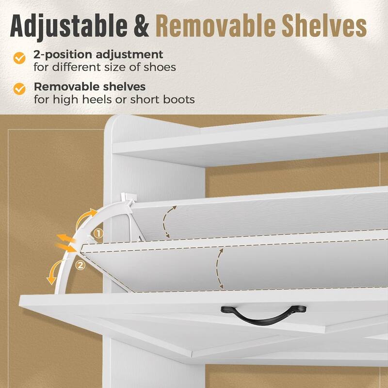 20 Pairs Shoe Storage Cabinet Wood Shoe Shoe Racks Organizer Boxes with 2 Flip Drawers for Entryway