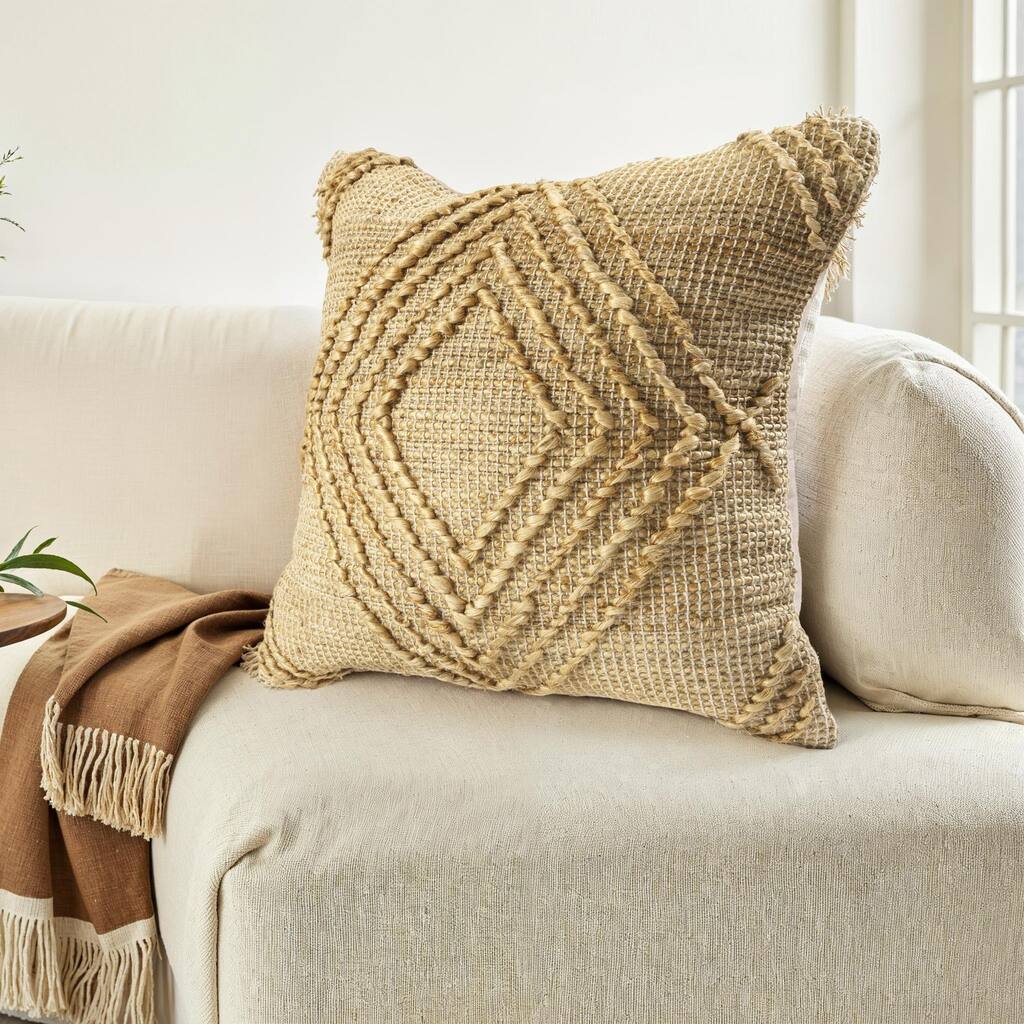 Handmade Geometric Diamond Cotton Throw Pillow Cover - 22" - Brown