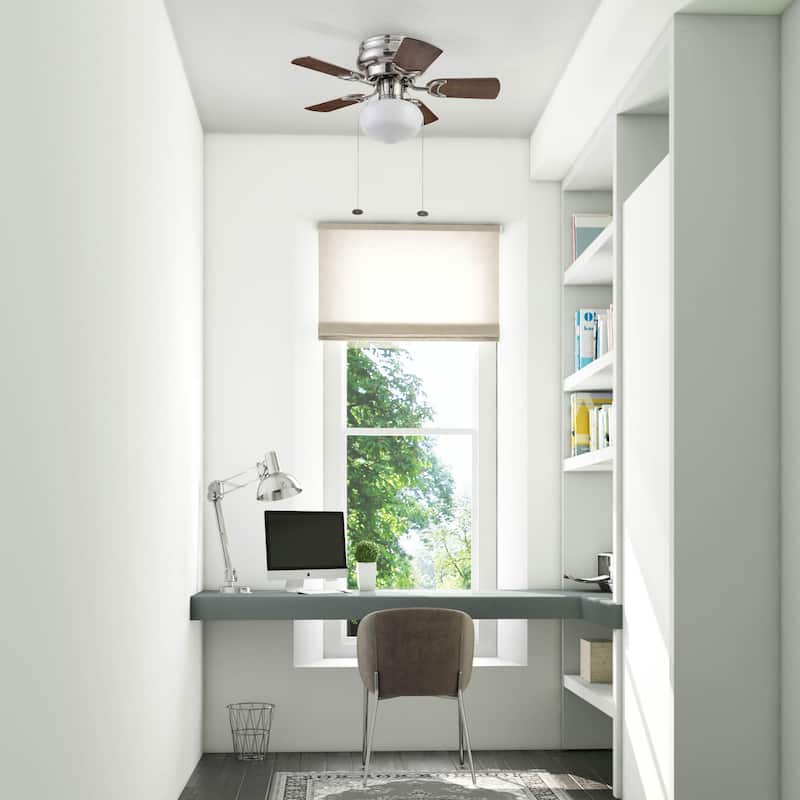 28" Prominence Home Hero Brushed Nickel Traditional Flush Mount Indoor LED Ceiling Fan with Light, Pull Chain