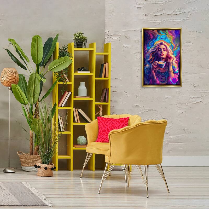Stupell Spiritual Woman Sipping Tea Framed Floater Canvas Wall Art Design By Spirit of the Rainbow