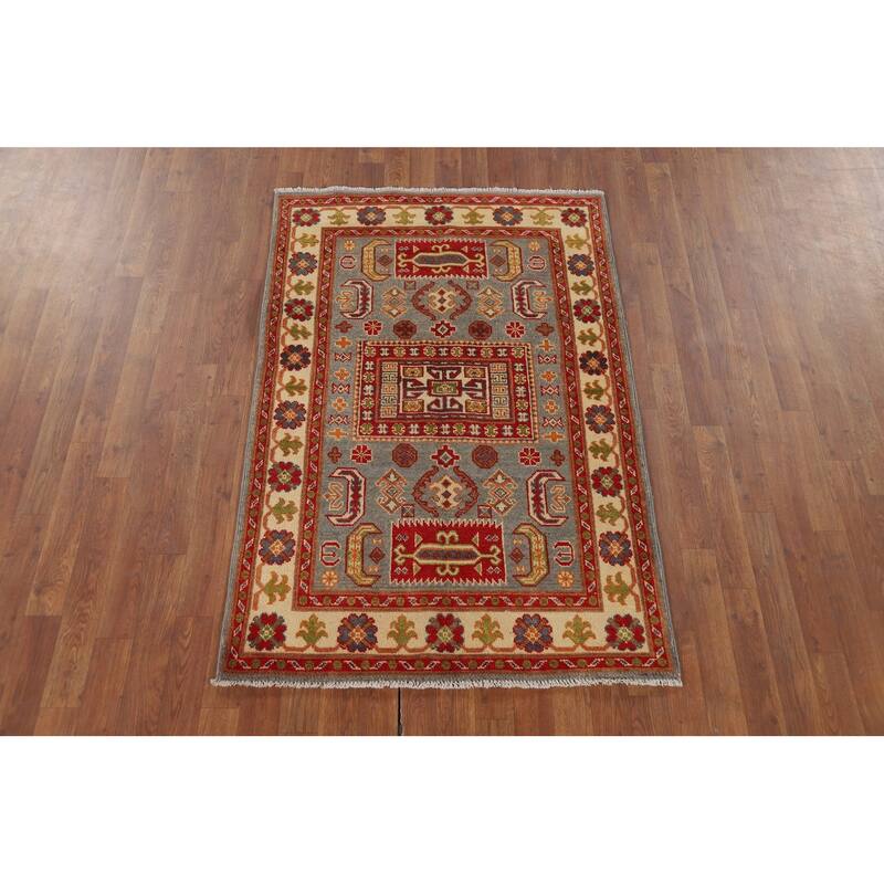 Geometric Kazak Accent Rug Handmade Wool Carpet - 3'4" x 5'0"