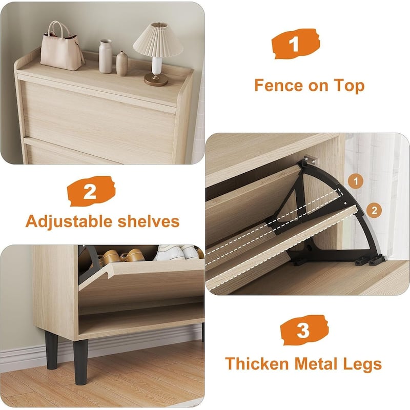 Narrow Shoe Cabinet Organizer with 2 Flip Drawers for Entryway, Hallway, Living Room