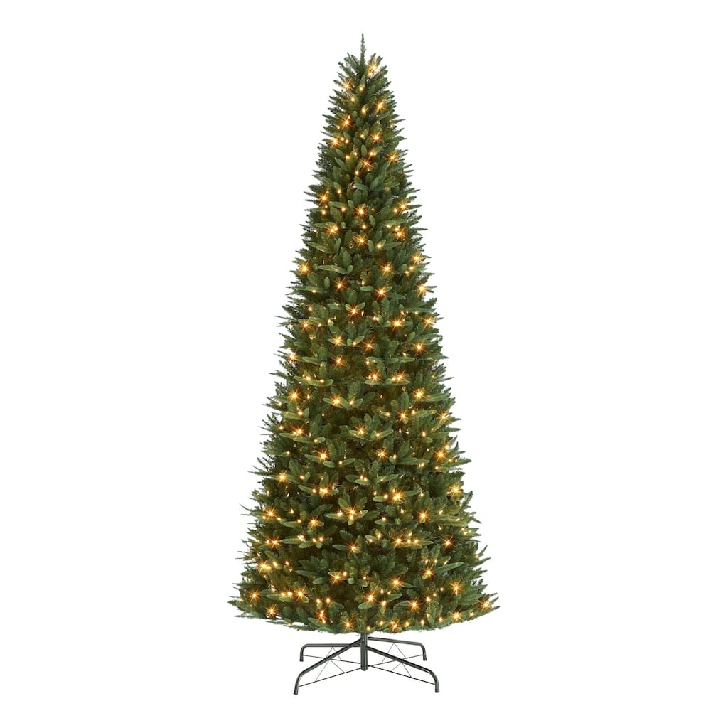Pre-lit Slim Monroe Fir Artificial Christmas Tree - 12’ - Warm White LED Lights - over-10-feet