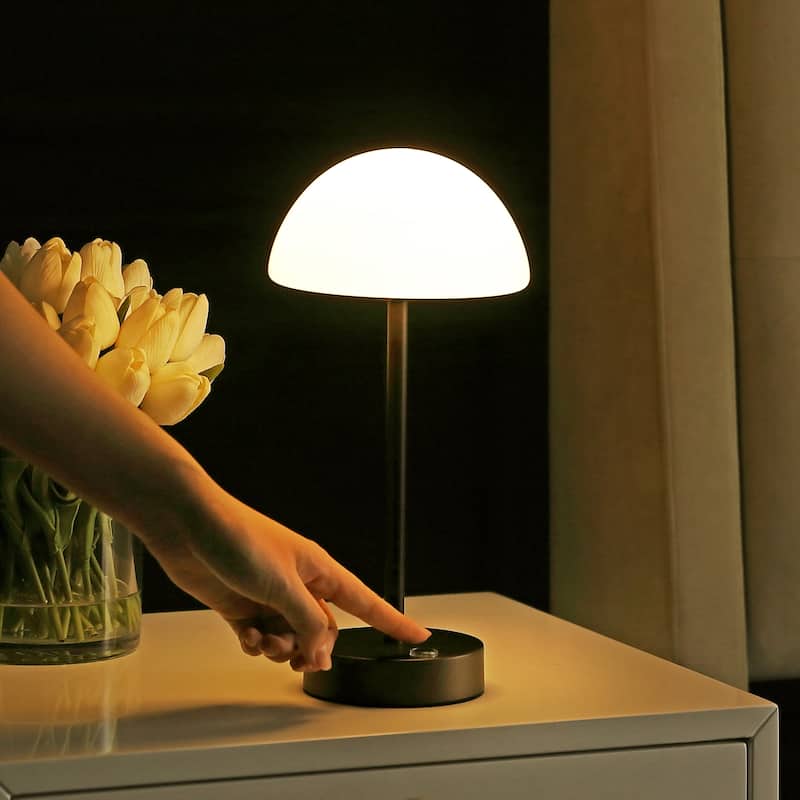 Carson 12.5" Modern Minimalist Iron Wireless Rechargeable Integrated LED Table Lamp, Nickel/White by JONATHAN Y
